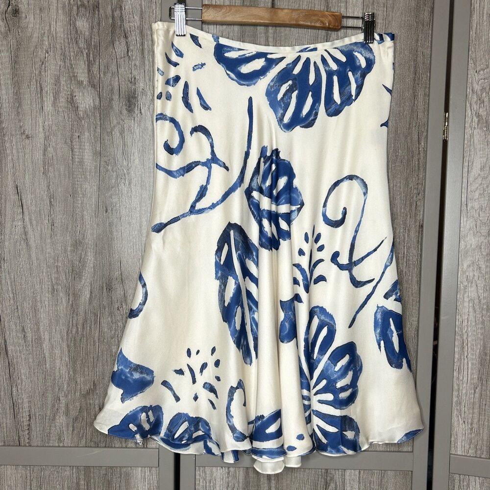 Ralph Lauren Purple Label Silk Skirt Size 12 A Line Floral Lined FLAWED